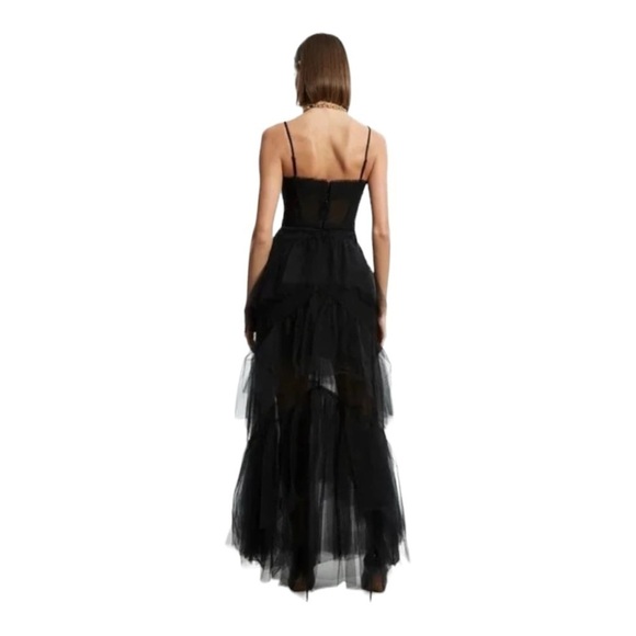 BCBGMaxAzria Black Corset Tulle Tiered Ruffle Formal Maxi Gown Size US 6 NWT - Picture 8 of 13